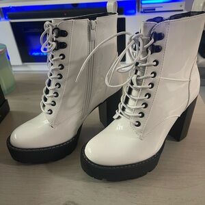 White Lace-Up Ankle Boots